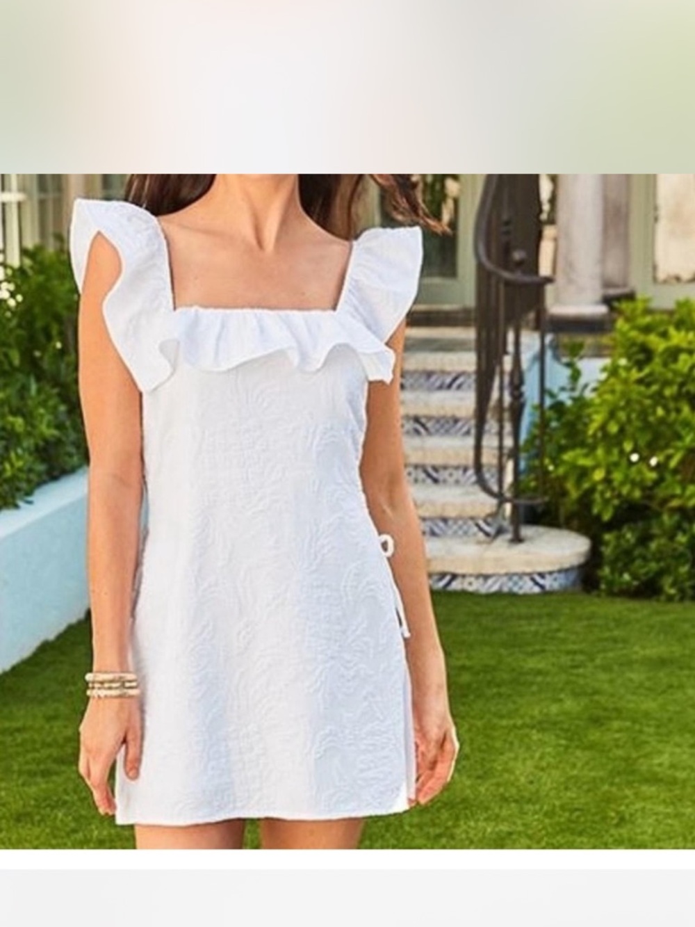 Lilly Pulitzer White Ruffle Square-Neck Mini Dress